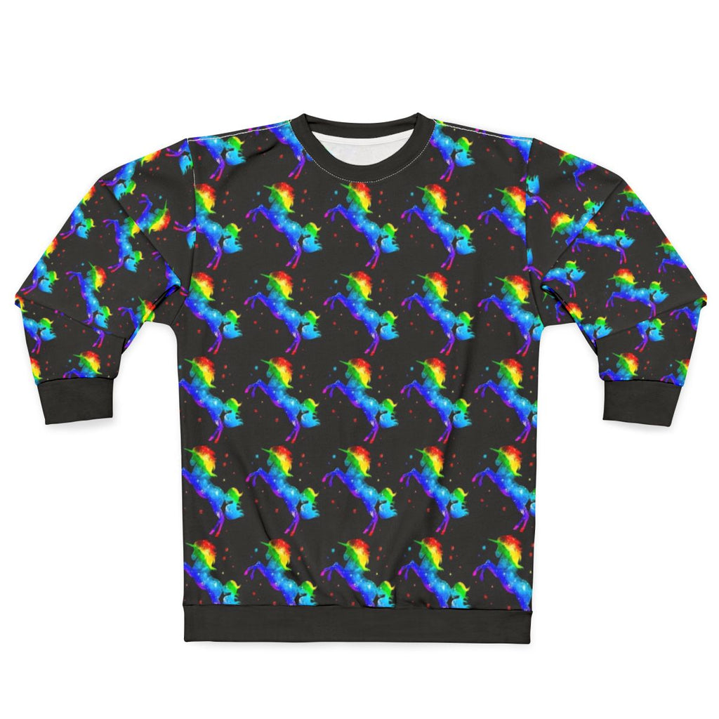 Colorful galaxy sweatshirt with rainbow unicorn and stars design