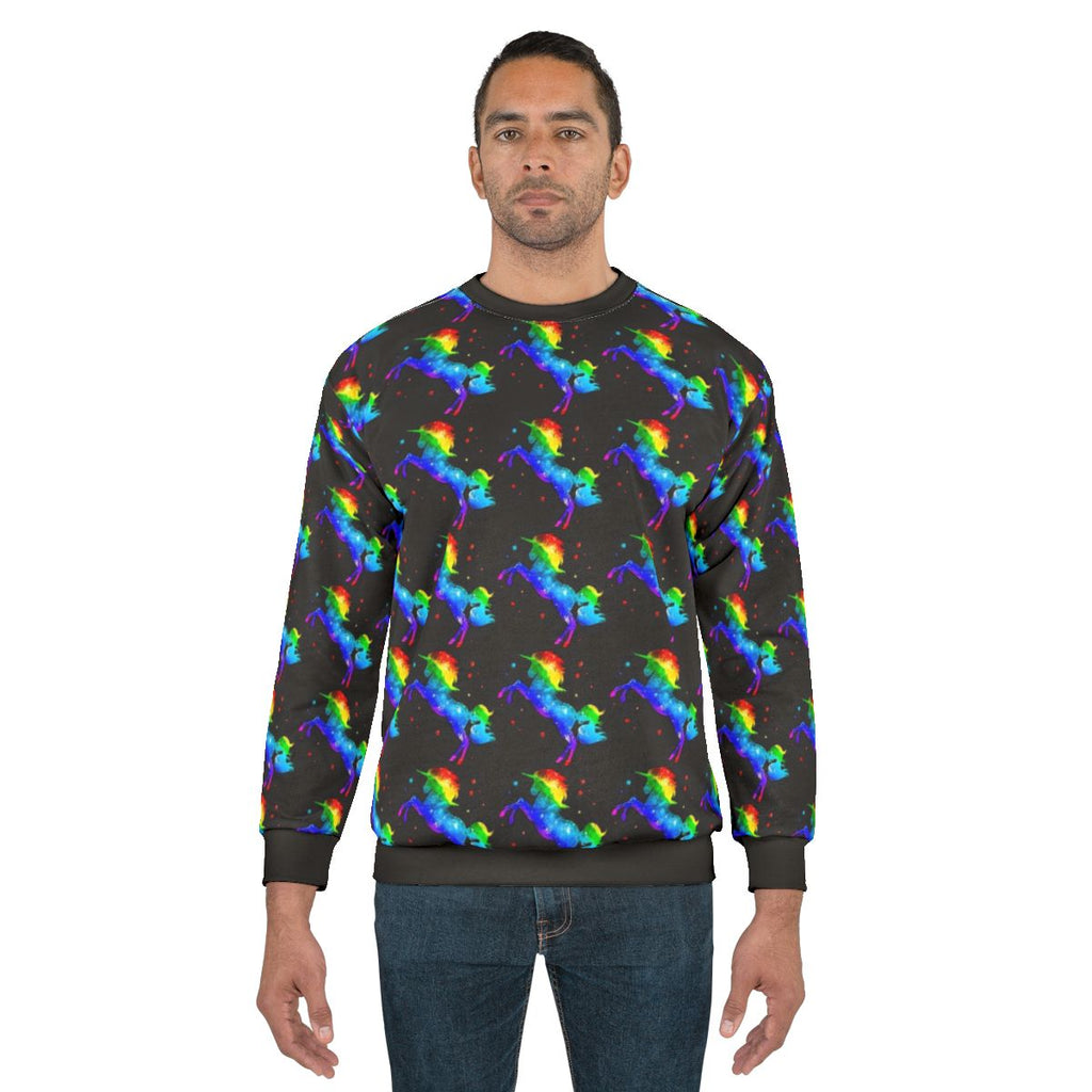 Colorful galaxy sweatshirt with rainbow unicorn and stars design