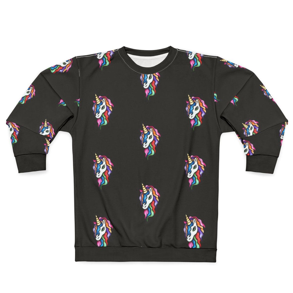 Rainbow unicorn graphic on cozy sweatshirt