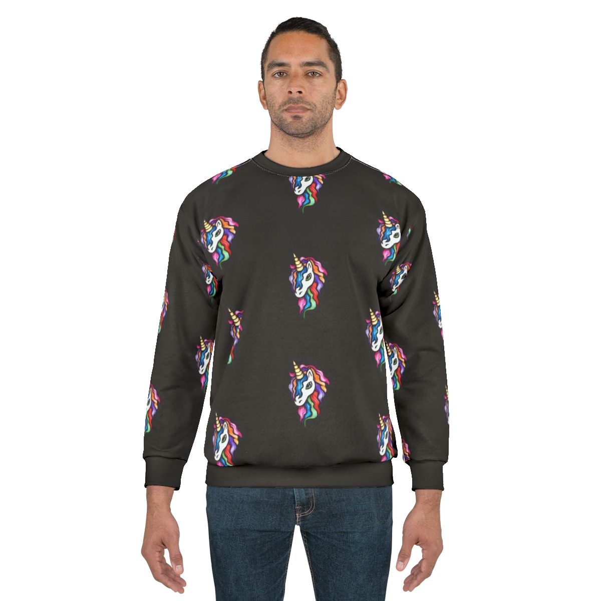 Rainbow unicorn graphic on cozy sweatshirt