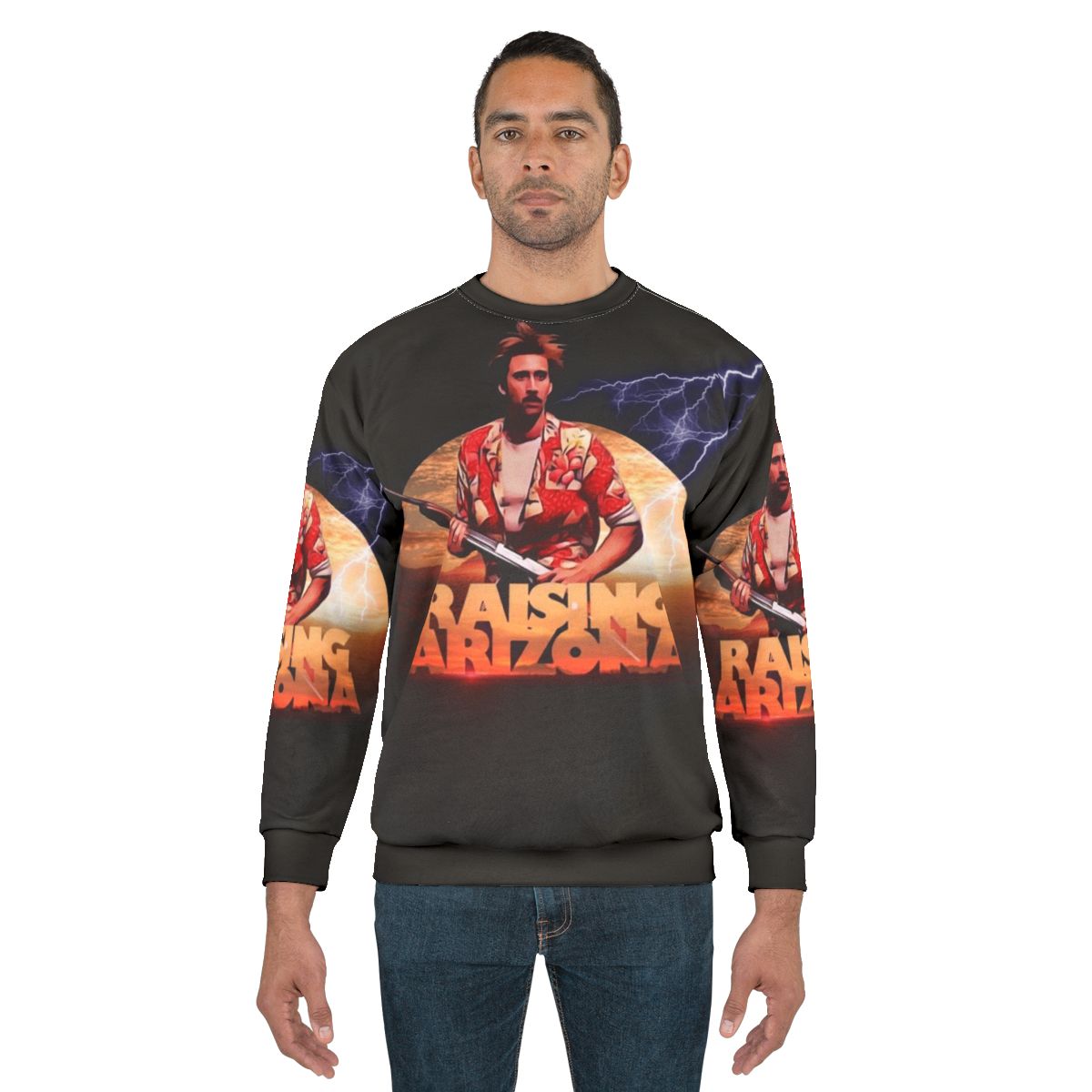 "Raising Arizona" movie-inspired graphic sweatshirt with Nicholas Cage