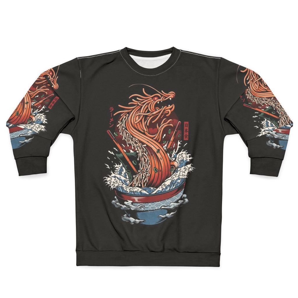 Ramen Dragon Sweatshirt with Japanese Art Inspired Kaiju Food Design