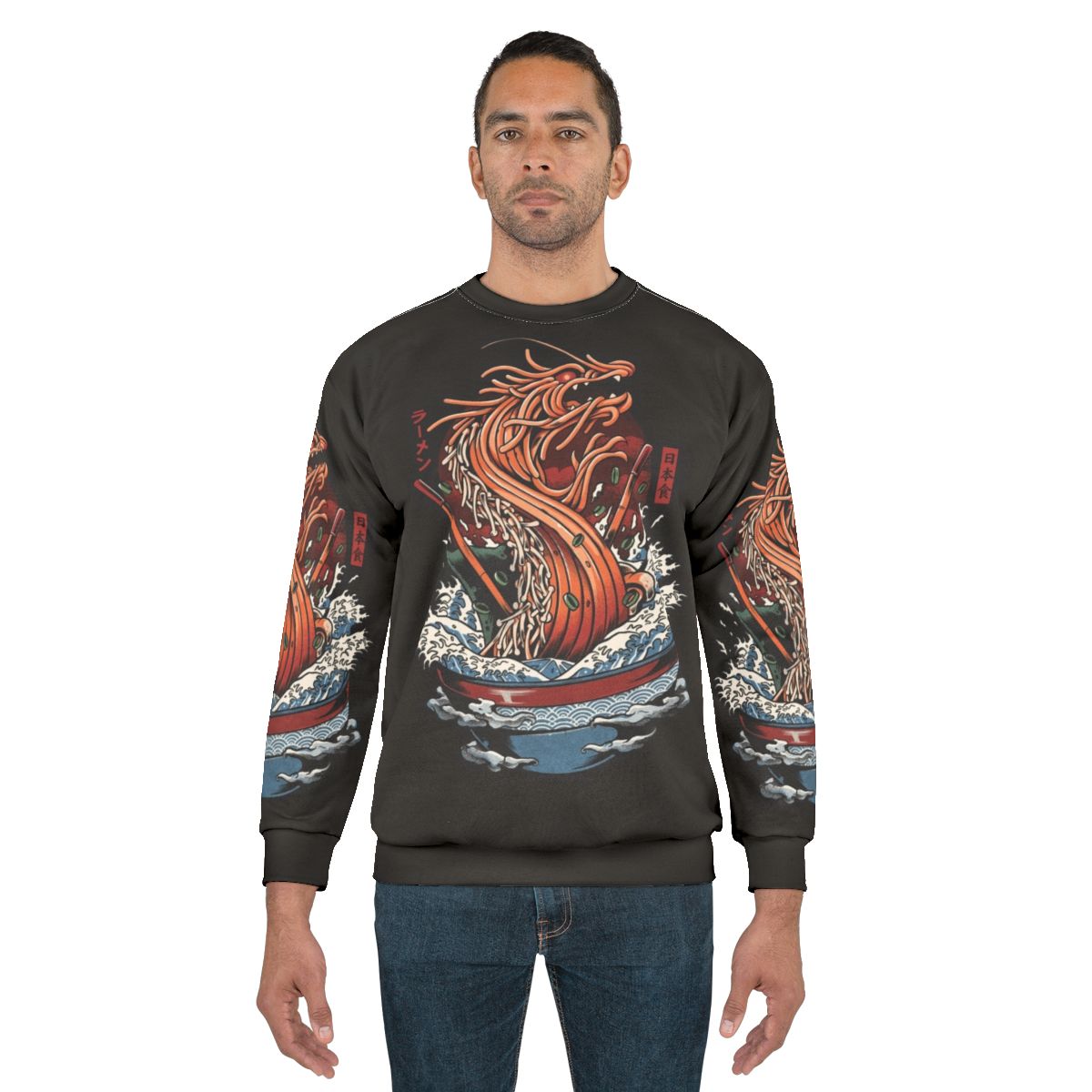 Ramen Dragon Sweatshirt with Japanese Art Inspired Kaiju Food Design