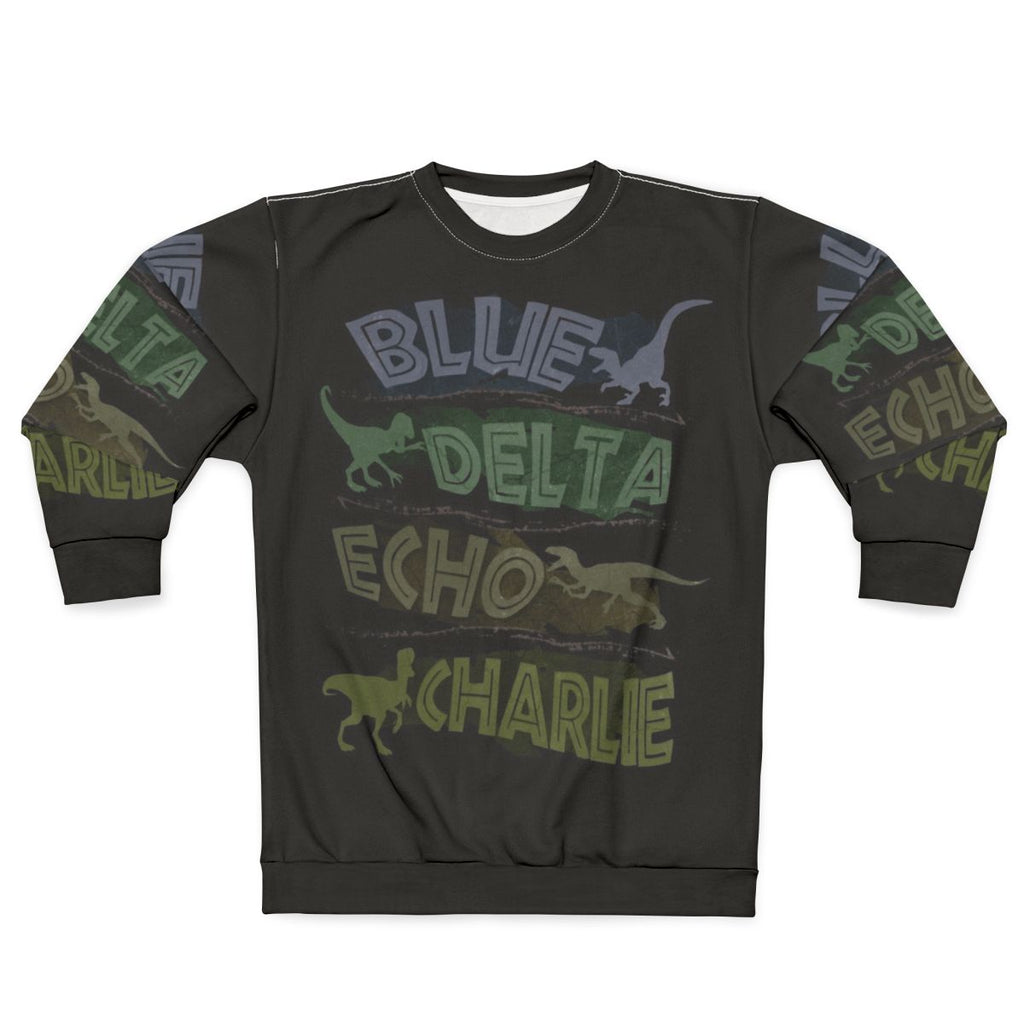 Raptor Squad Sweatshirt featuring dinosaurs from Jurassic Park and Jurassic World