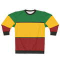 Rasta stripes sweatshirt featuring vibrant red, gold, and green colors