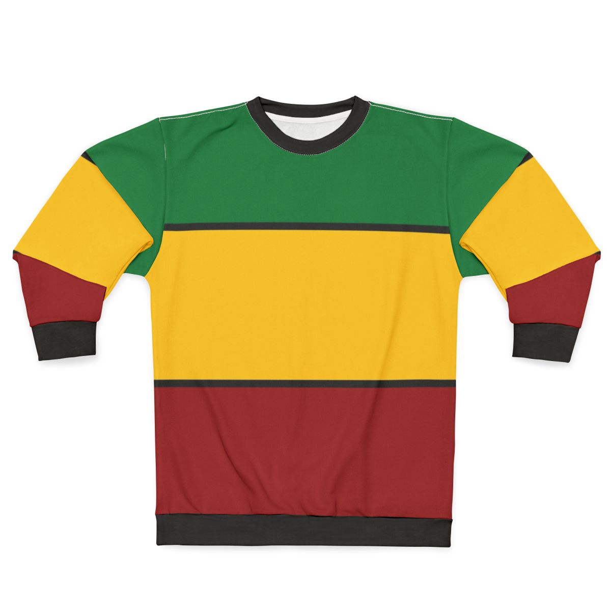 Rasta stripes sweatshirt featuring vibrant red, gold, and green colors