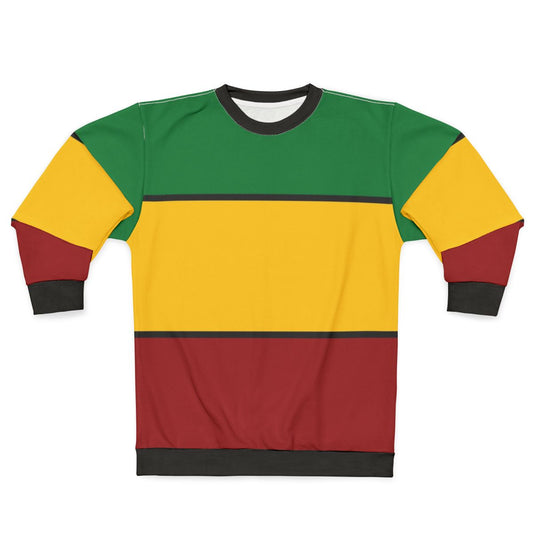 Rasta stripes sweatshirt featuring vibrant red, gold, and green colors
