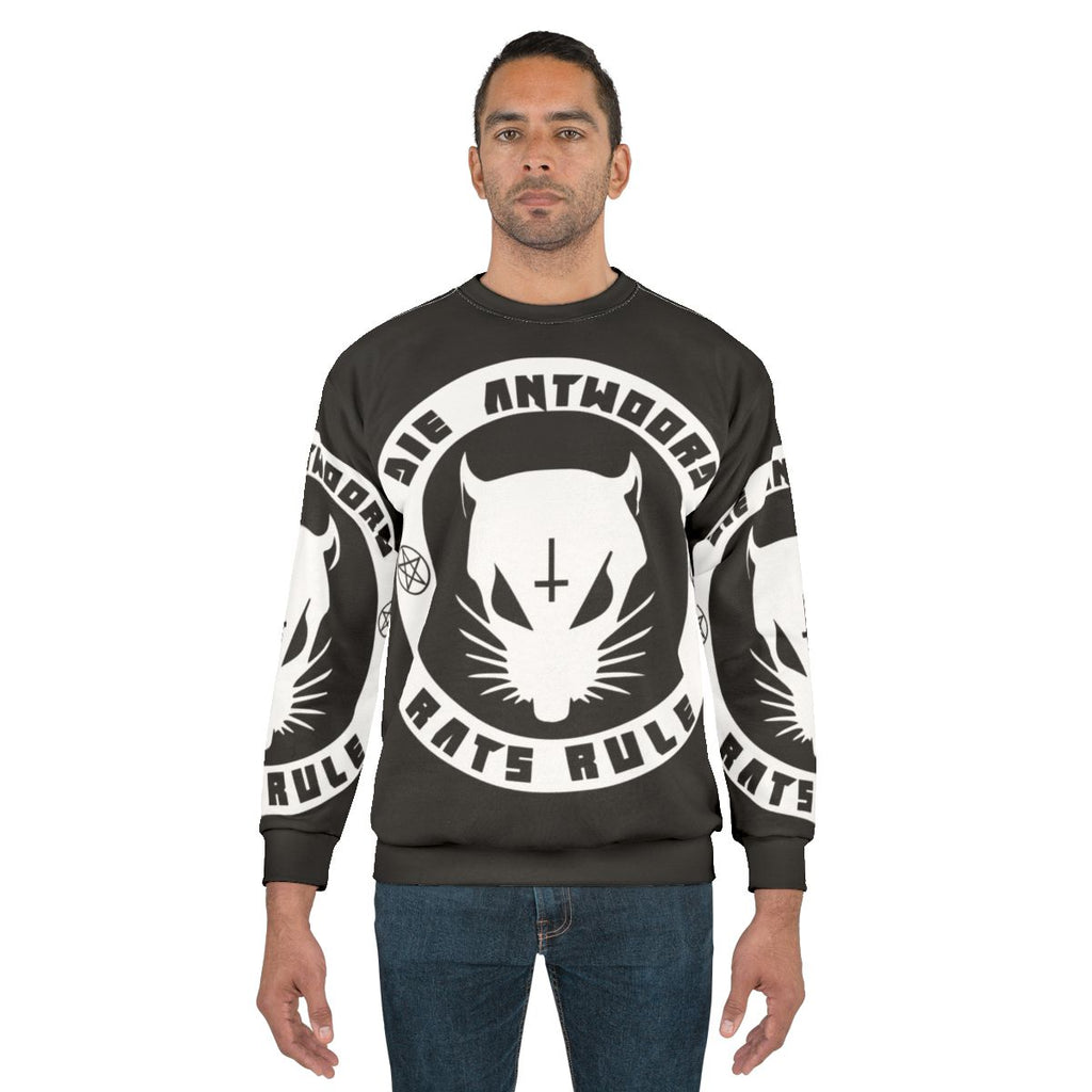 White sweatshirt with hip hop and street style graphics