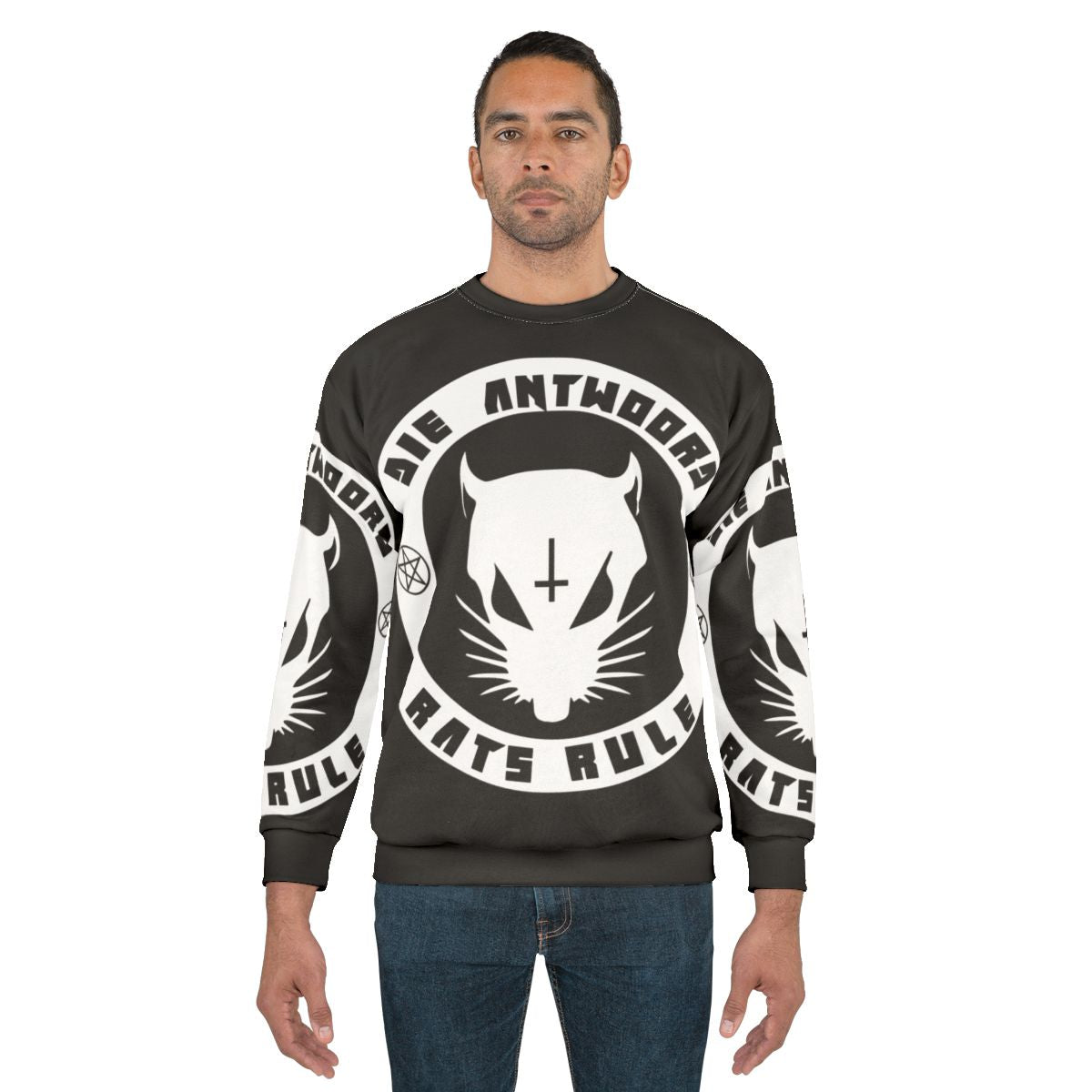 White sweatshirt with hip hop and street style graphics
