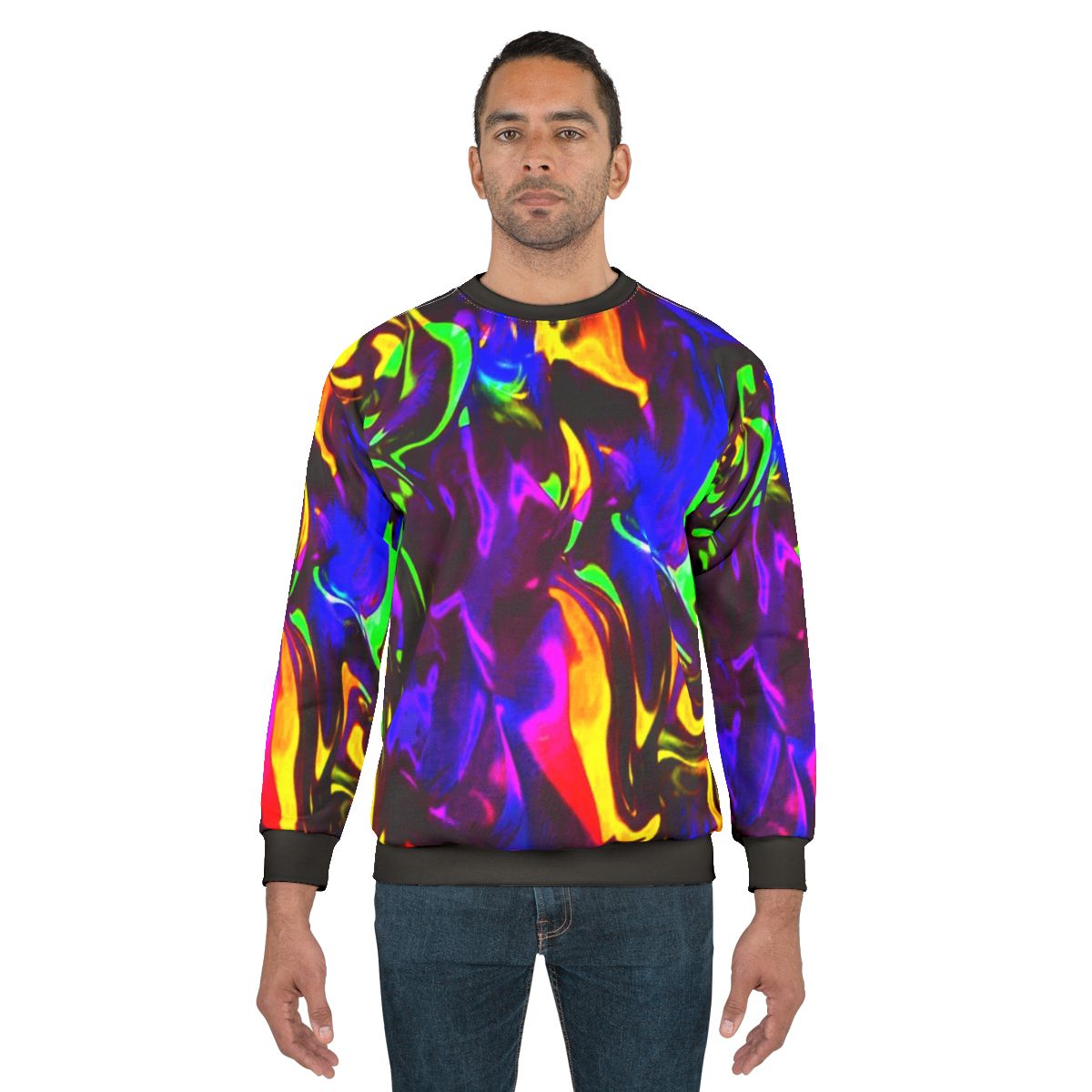 Rave sweatshirt with psychedelic neon glow stick pattern