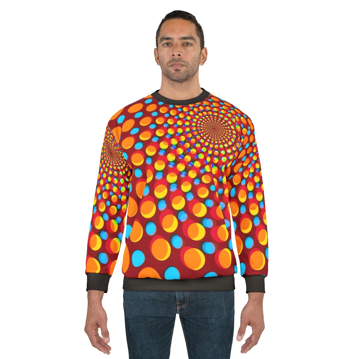 Rave sweatshirt with psychedelic optical illusion design