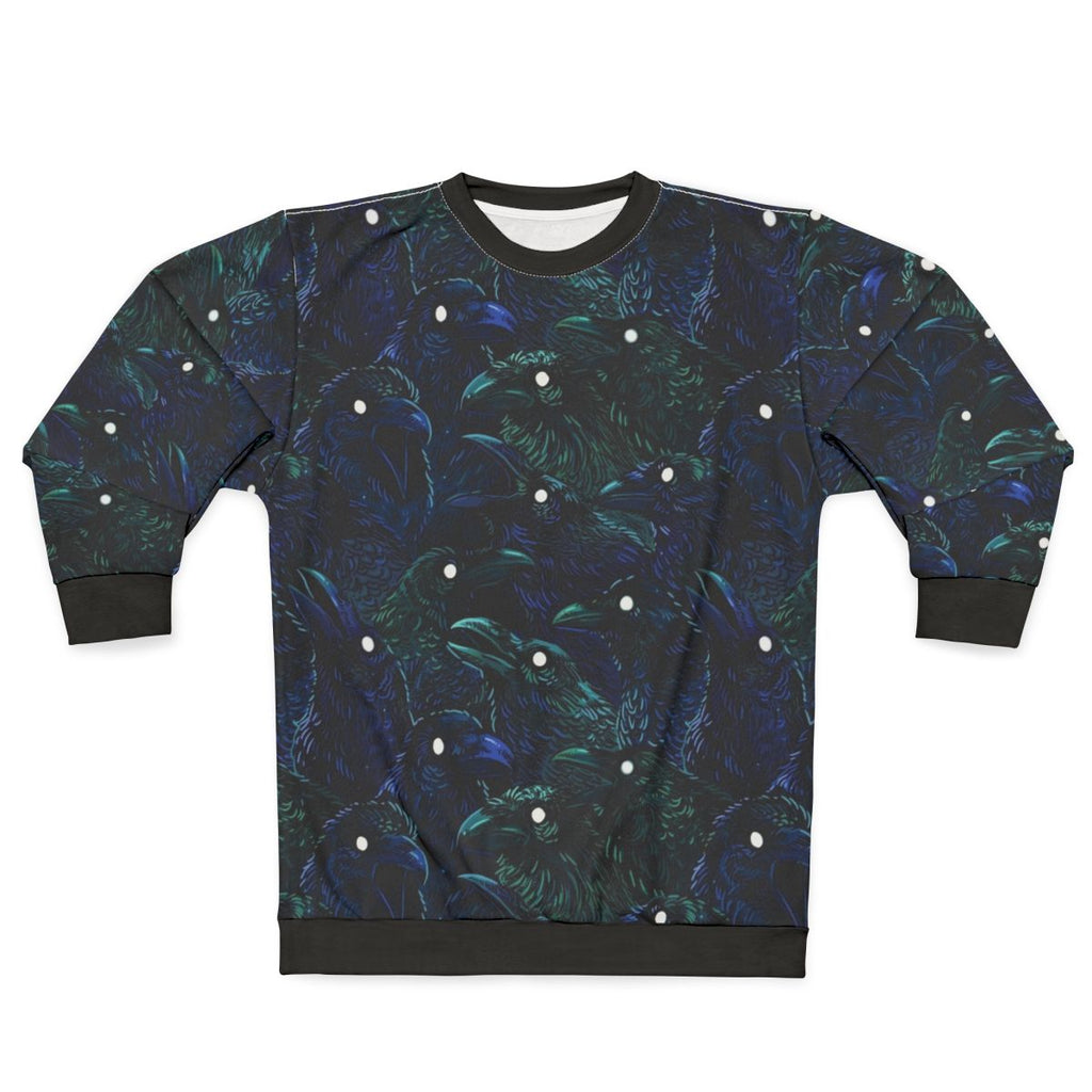 Raven pattern gothic sweatshirt with dark bird graphic design