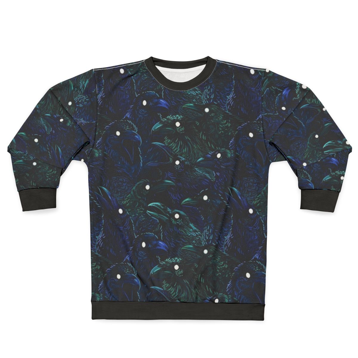Raven pattern gothic sweatshirt with dark bird graphic design