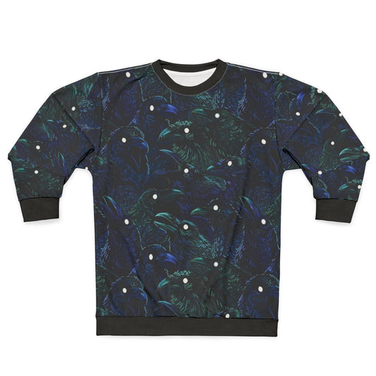 Raven pattern gothic sweatshirt with dark bird graphic design