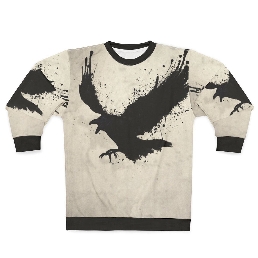 Raven Sweatshirt with Sketch and Spatter Design