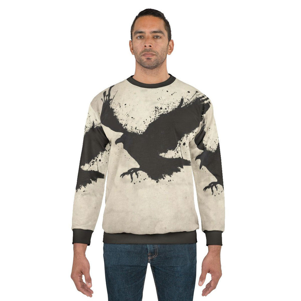 Raven Sweatshirt with Sketch and Spatter Design