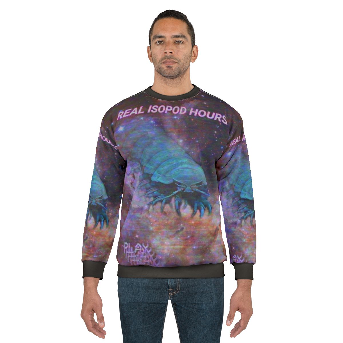 Isopod marine meme sweatshirt with vaporwave and crustacean design