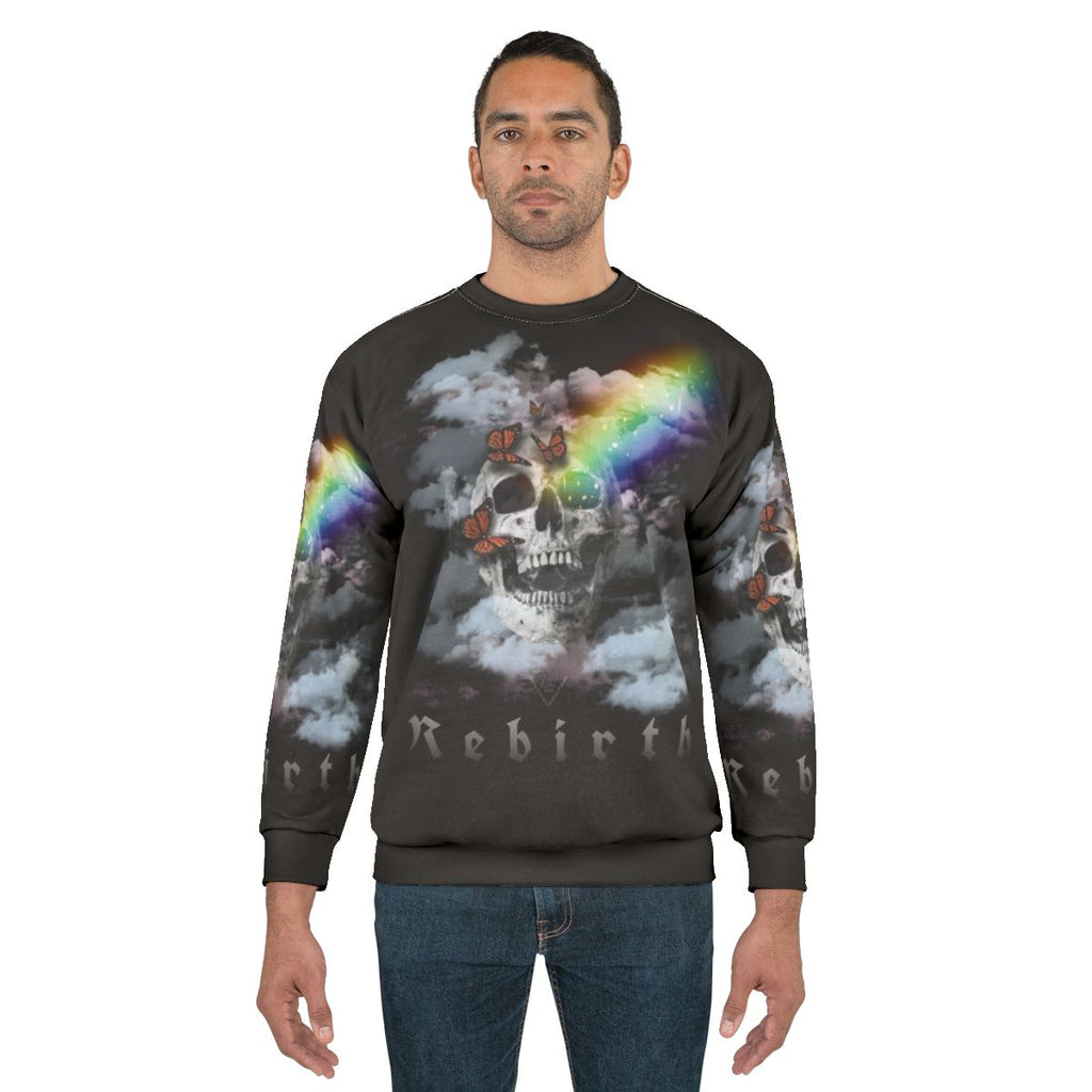 Rebirth Sweatshirt with syber digital art, fantasy, and occult design