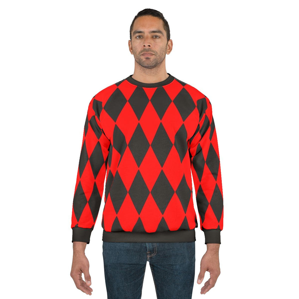Red and Black Harlequin Diamond Pattern Sweatshirt