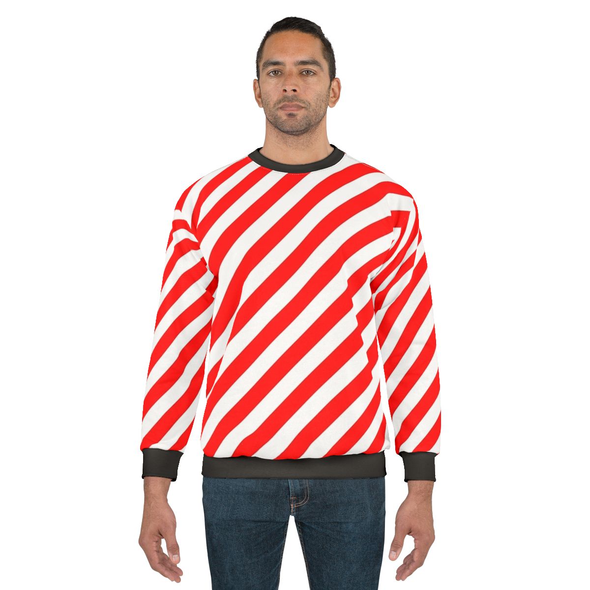 Red and White Diagonal Stripes Sweatshirt