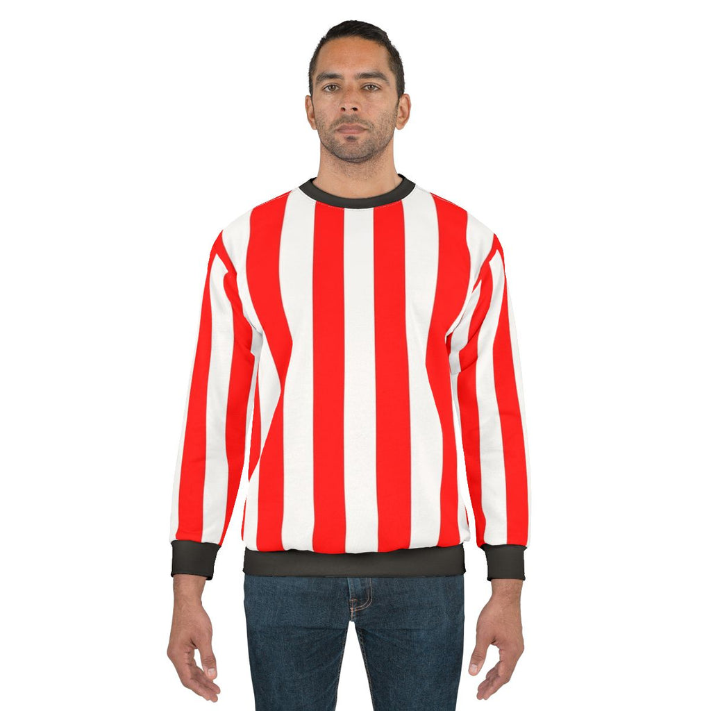 Red and White Vertical Striped Sweatshirt