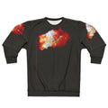Red sweatshirt with burning American flag design