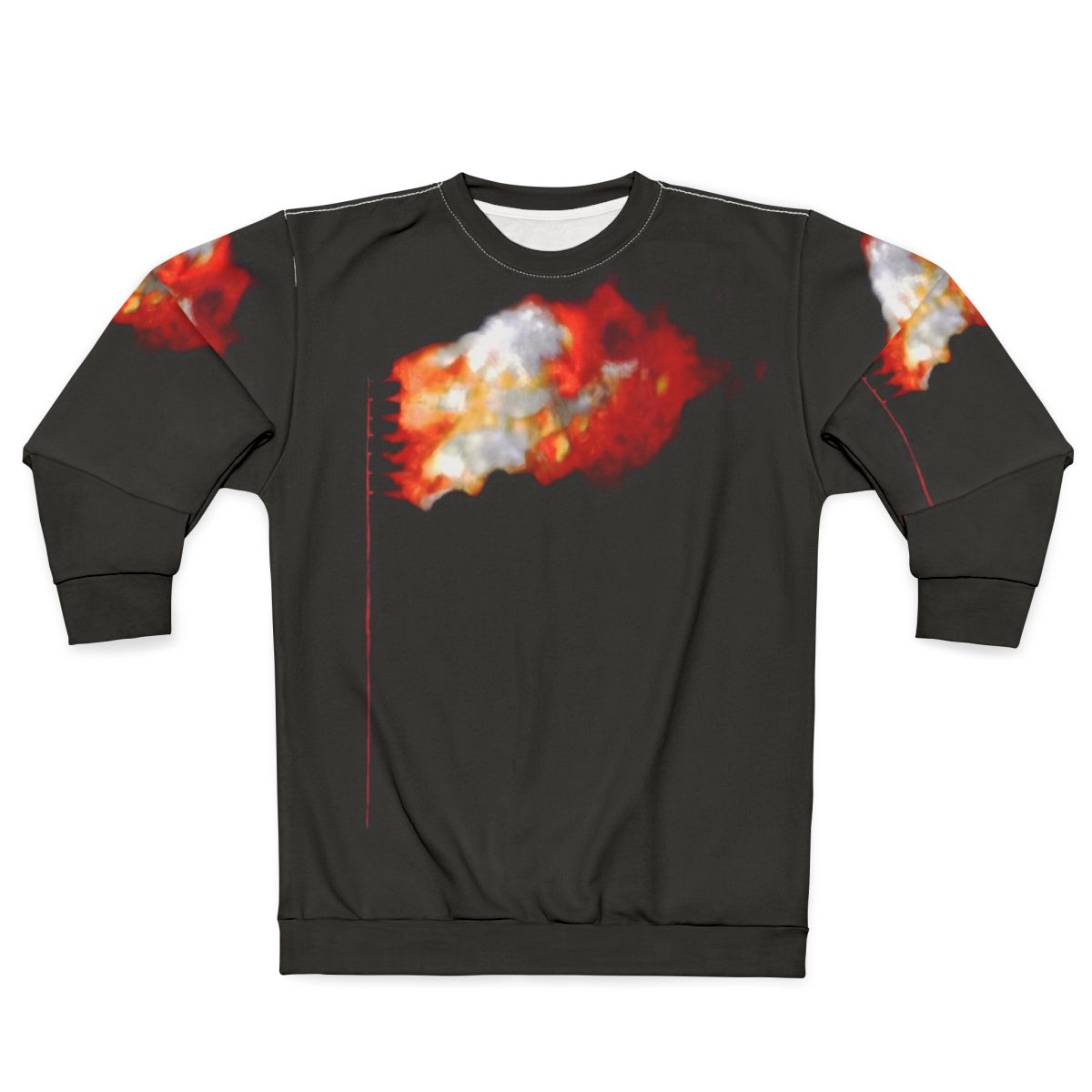 Red sweatshirt with burning American flag design