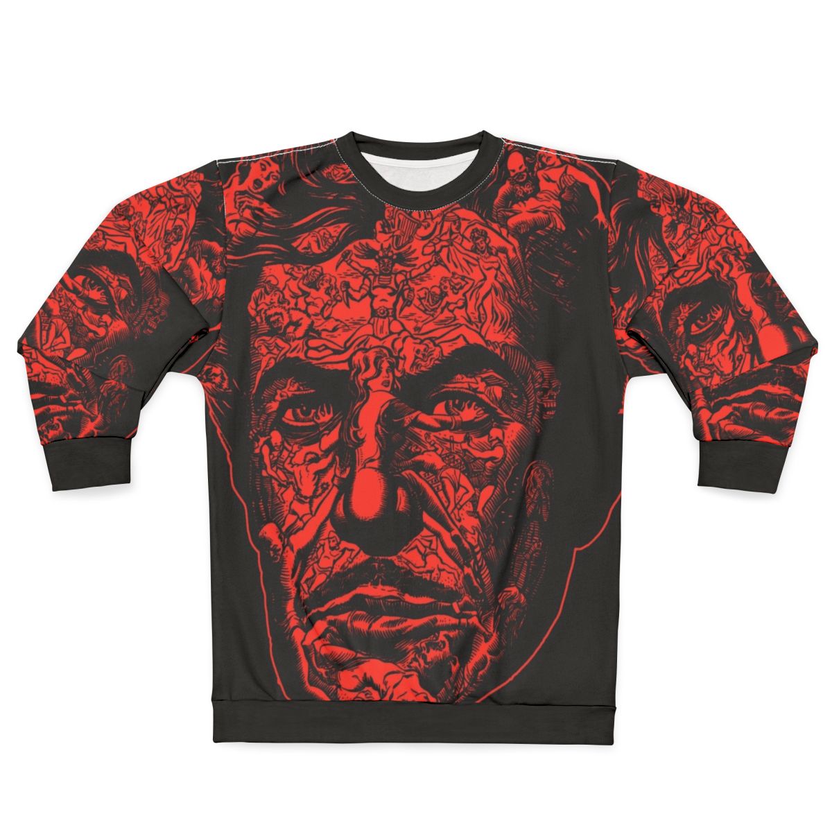 Red death sweatshirt featuring edgar allan poe's classic horror story