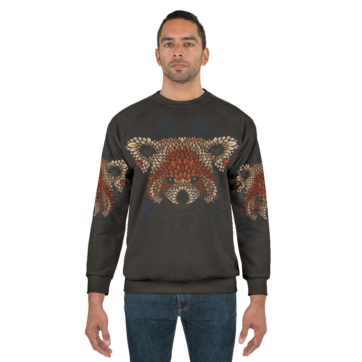 Red panda face detailed on cozy sweatshirt