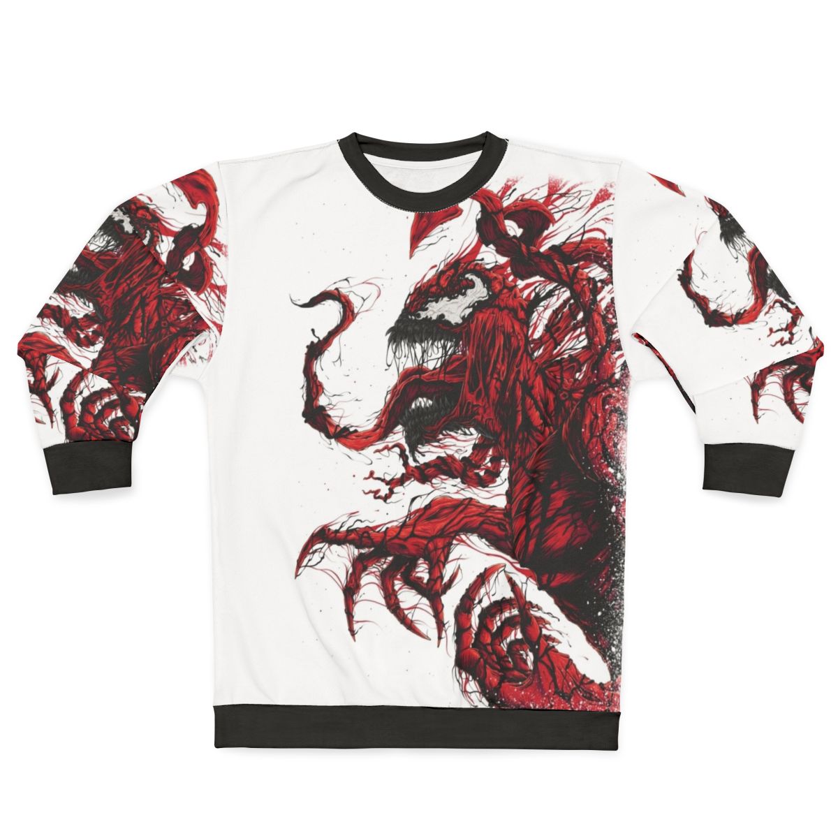 Red symbiote sweatshirt with comic book superhero design