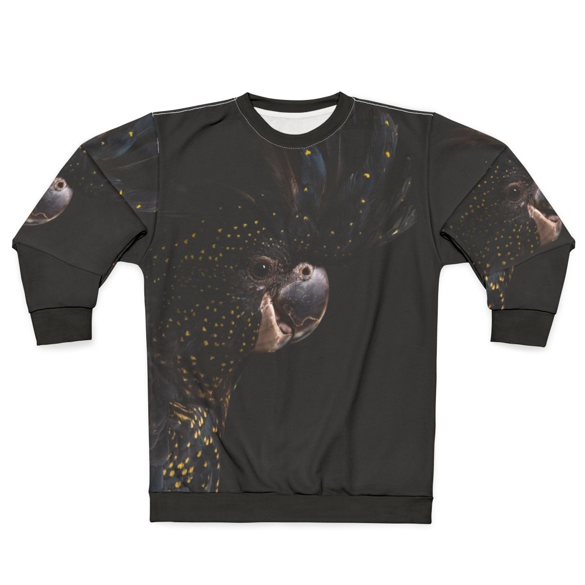 Red tailed black cockatoo bird on a sweatshirt