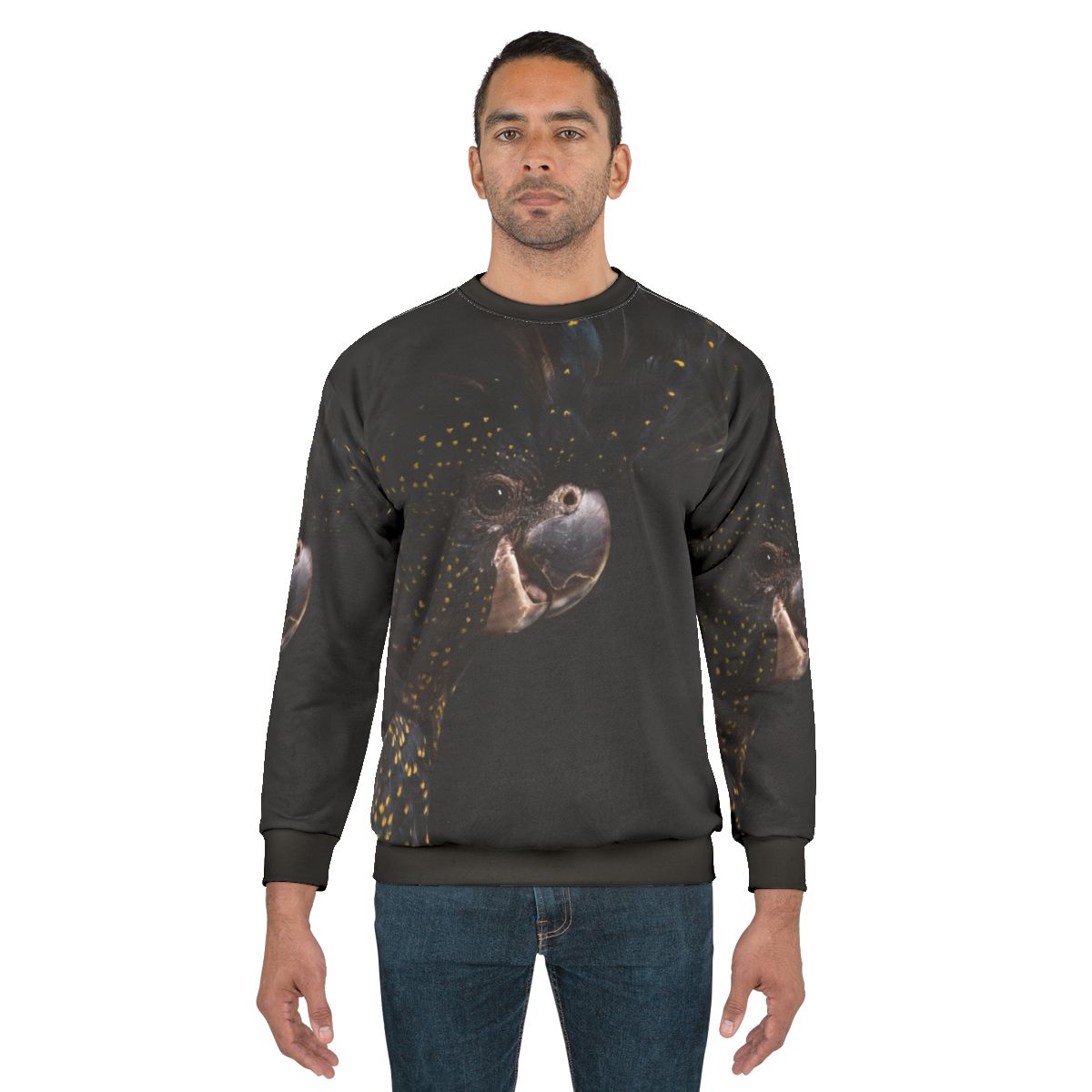 Red tailed black cockatoo bird on a sweatshirt