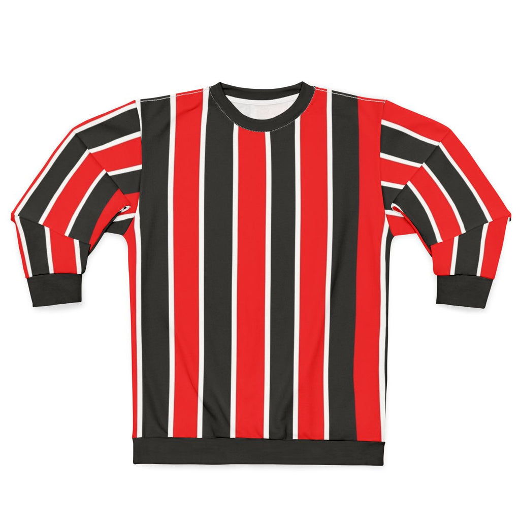 Red, White, and Black Vertical Striped Sweatshirt