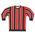 Red, White, and Black Vertical Striped Sweatshirt