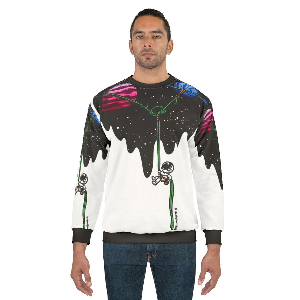 Galaxy-themed rock climbing sweatshirt