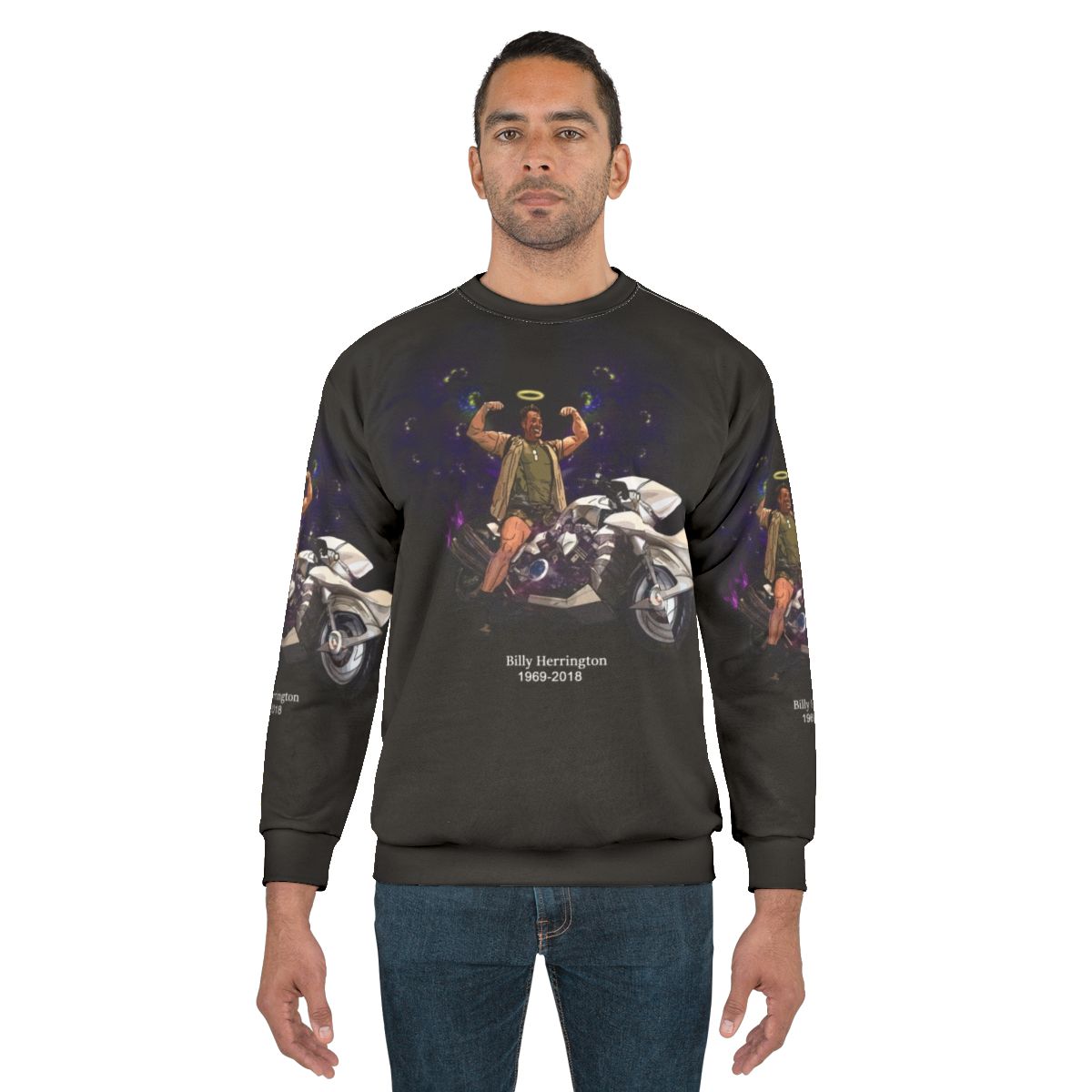 Aniki memorial RIP sweatshirt featuring Japanese meme culture and bodybuilding icon Billy Herrington