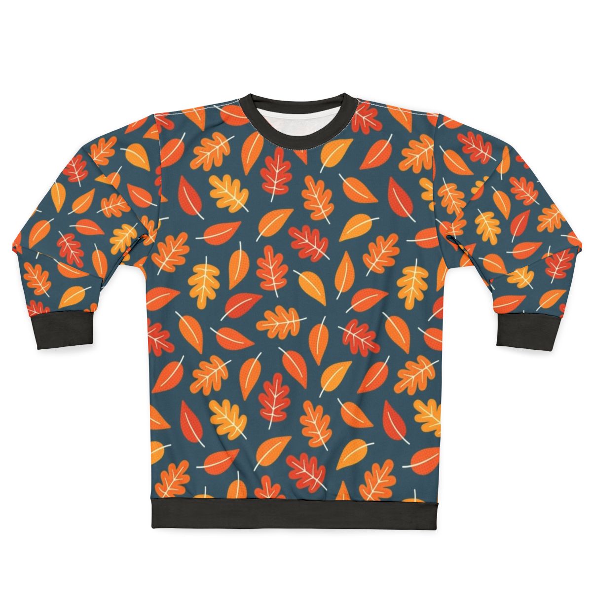 Retro autumn leaves on indigo blue sweatshirt
