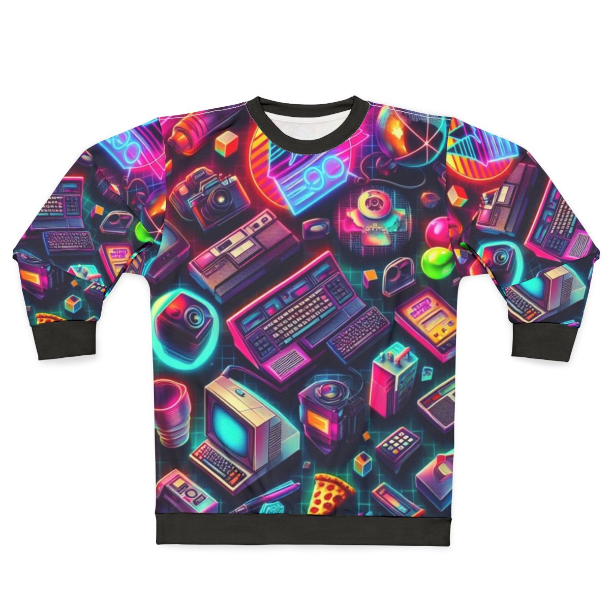 Retro Colorful Tech Sweatshirt with Vibrant Computer Graphics