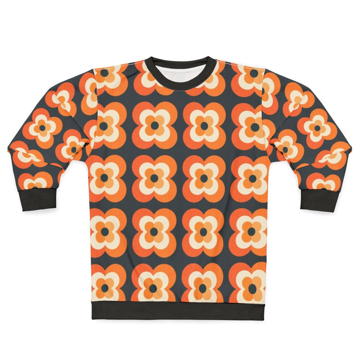Retro flowers orange and charcoal sweatshirt