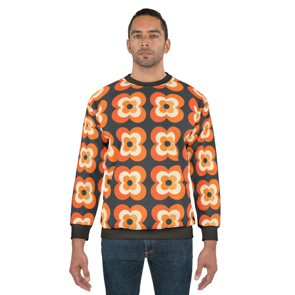 Retro flowers orange and charcoal sweatshirt