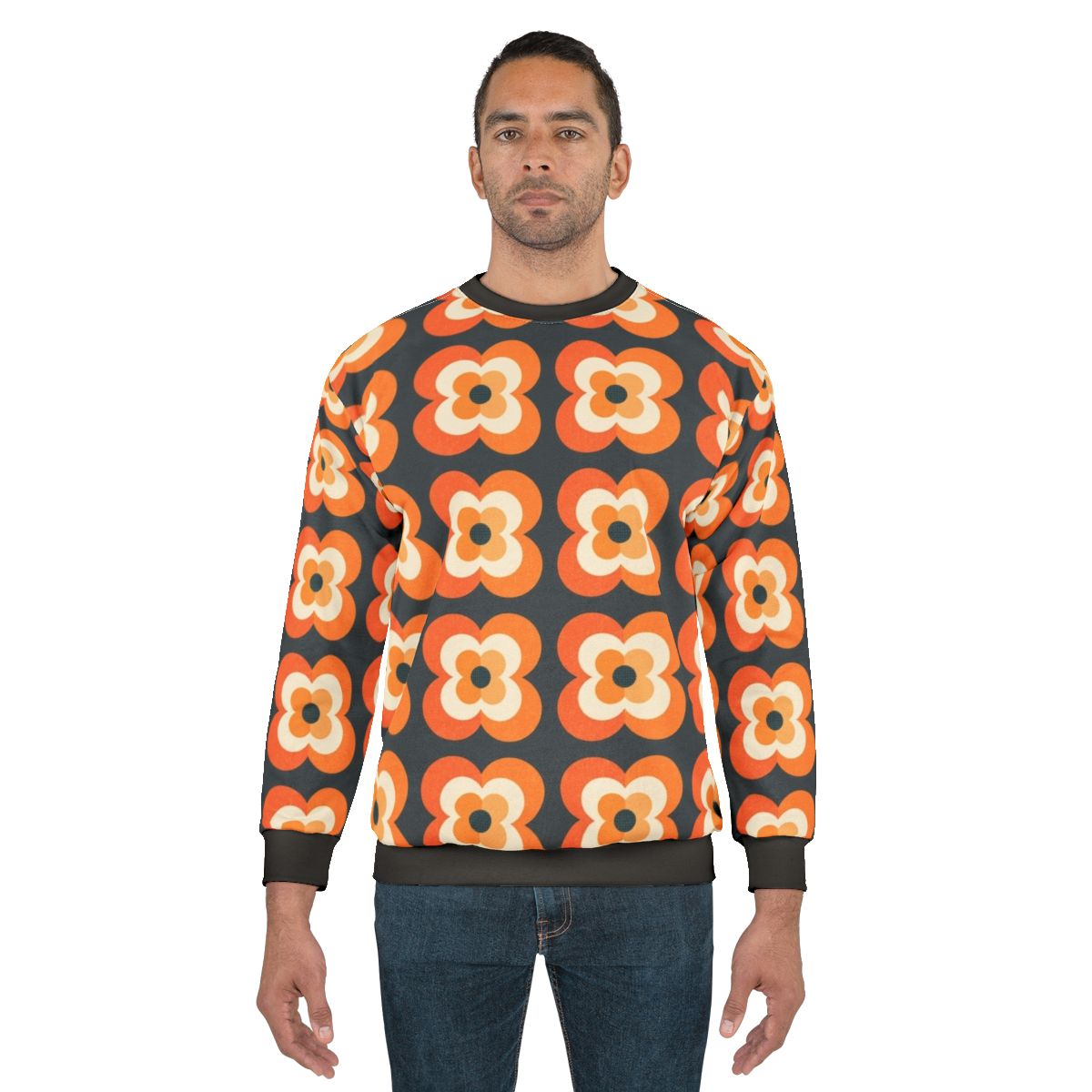Retro flowers orange and charcoal sweatshirt