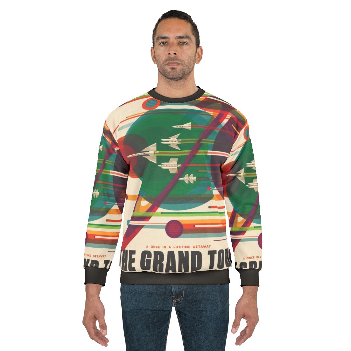 Retro Space Sweatshirt with Vintage Space Exploration Graphic