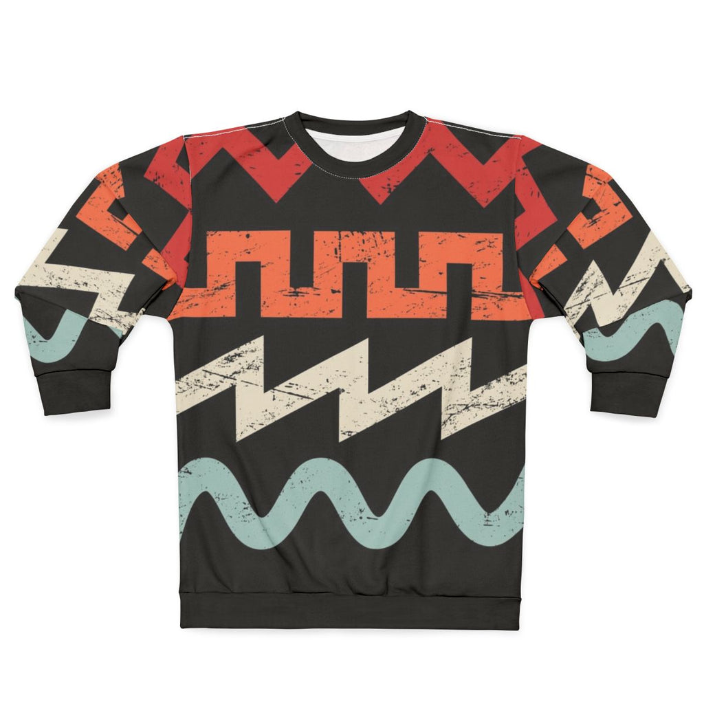 Retro synth waveform design on a sweatshirt for music producers