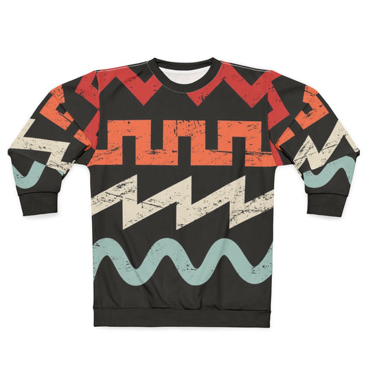 Retro synth waveform design on a sweatshirt for music producers