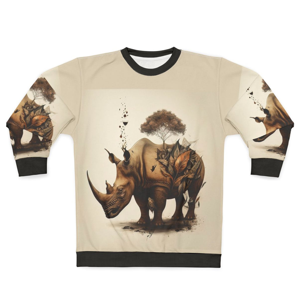 Rhinoceros sweatshirt with floral and botanical design