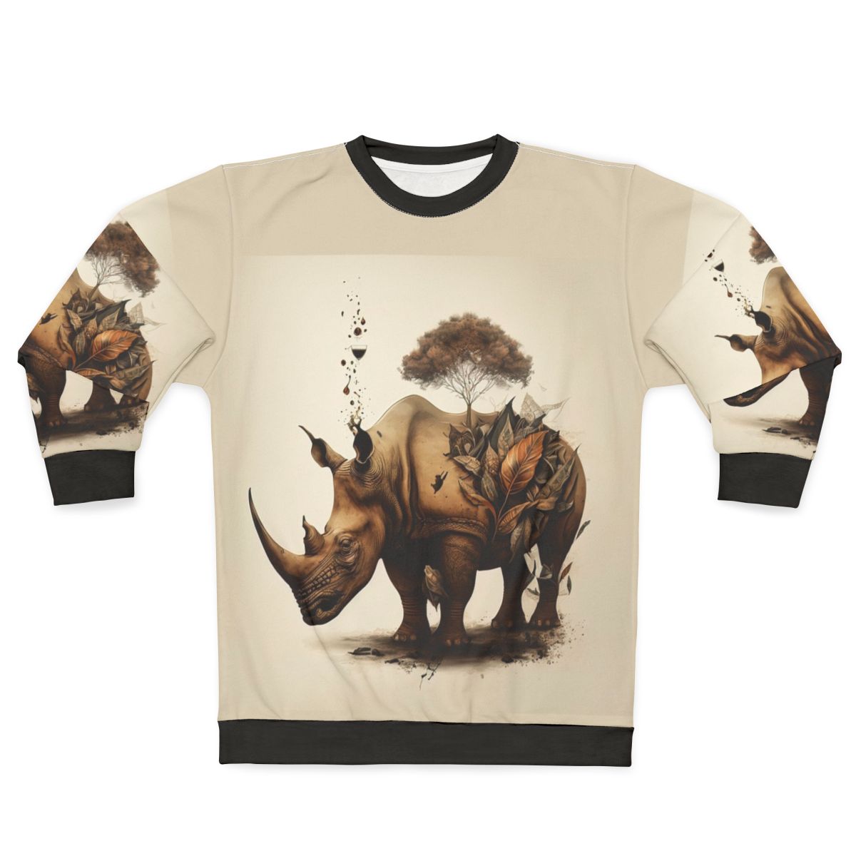 Rhinoceros sweatshirt with floral and botanical design