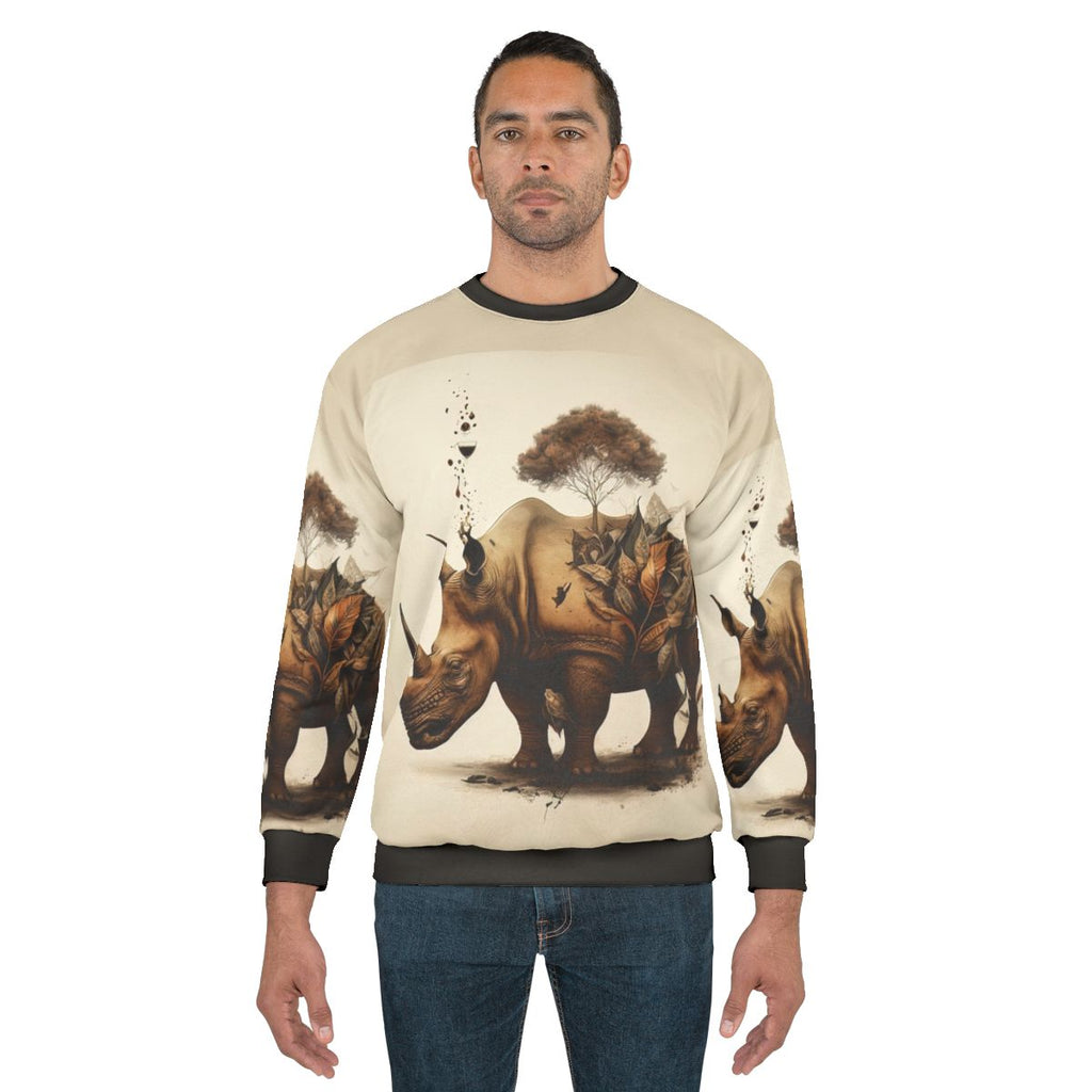 Rhinoceros sweatshirt with floral and botanical design