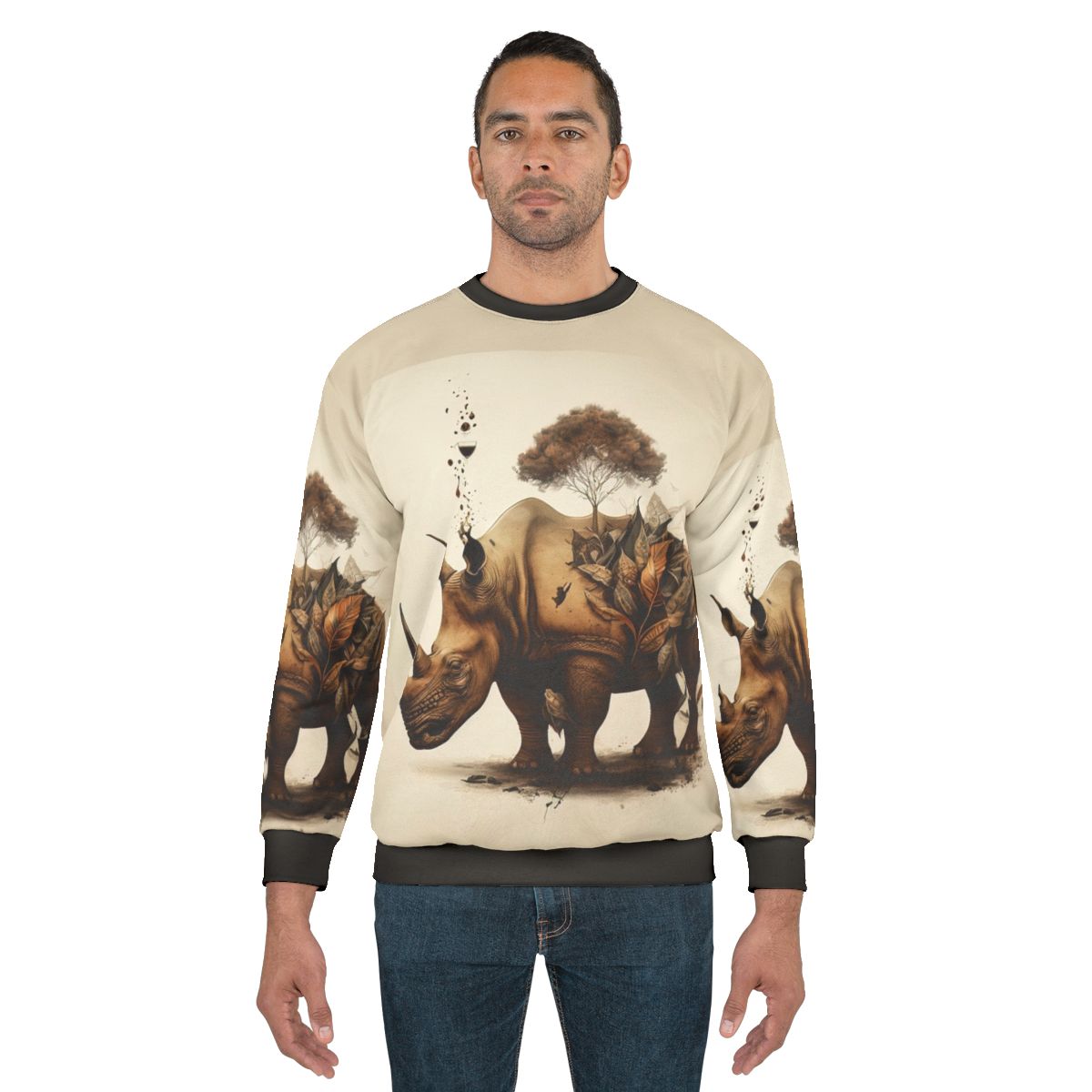 Rhinoceros sweatshirt with floral and botanical design