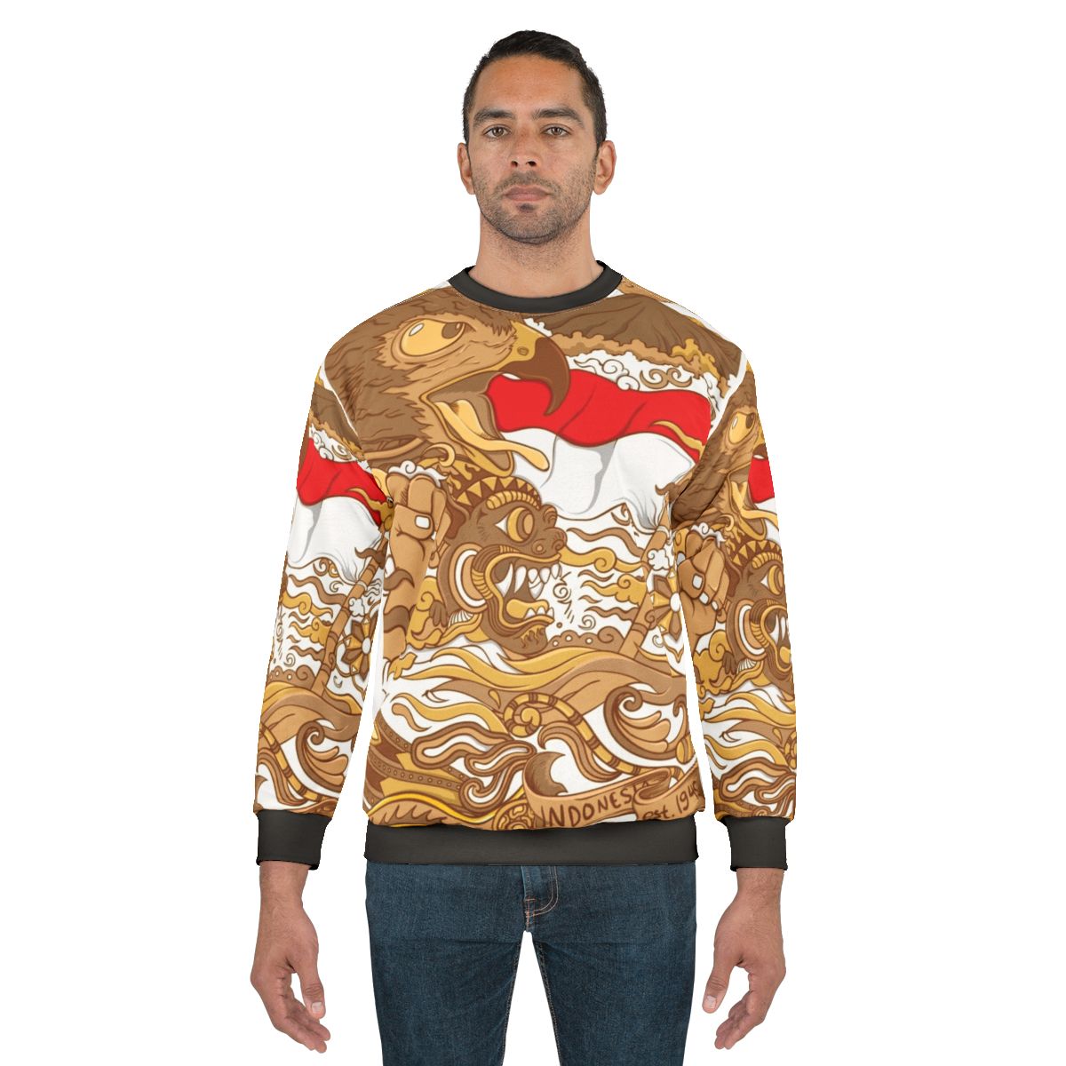Authentic Indonesian sweatshirt with barong pattern and garuda eagle logo
