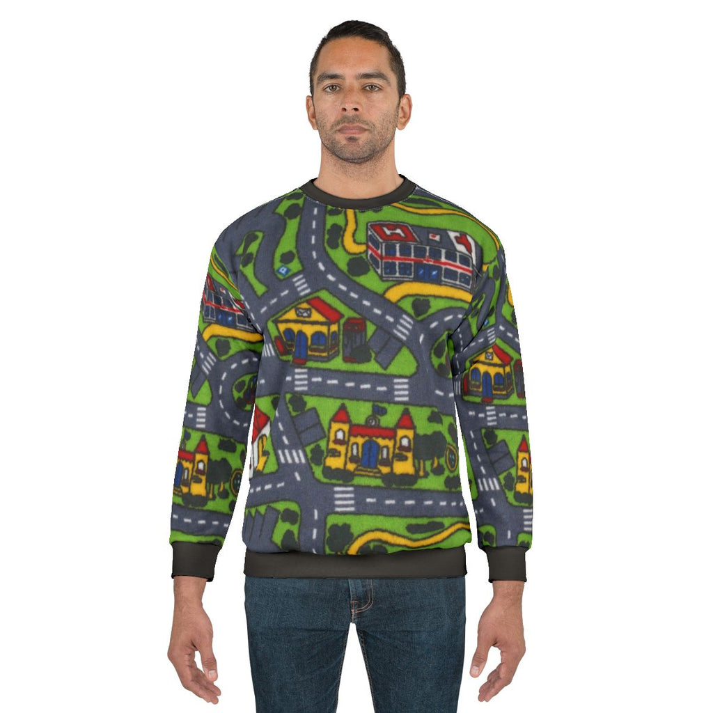 Vintage Road Carpet Sweatshirt with Retro 90s Automotive Inspired Design